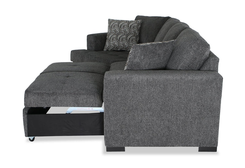 Made in Canada Legend 2-Piece Left-Facing Chenille Fabric Cuddler Sleeper Sectional - Pepper Grey