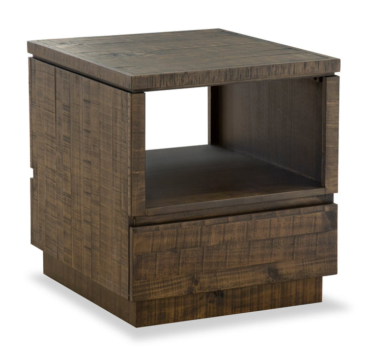 Elm 22” Rustic Pine End Table with Storage - Brown