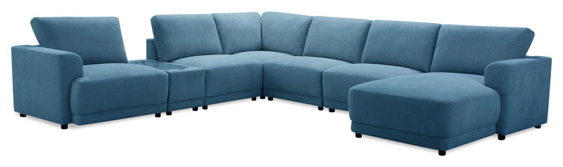 Voyage Modular 7-Piece Right-Facing Fabric Sectional with Console and Removable Back Cushions – Blue