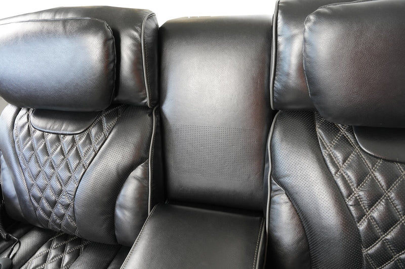 Elite 74\" Genuine Leather Massage Power Reclining Loveseat with Immersive Audio and Power Headrests - Black