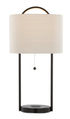 Orbit 28\" Metal Table Lamp with Wireless Charging and Natural Linen Shade – Oil Bronze