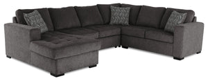 Made in Canada Legend 4-Piece Left-Facing Chenille Fabric Sleeper Sectional with Storage Chaise - Pewter Brown