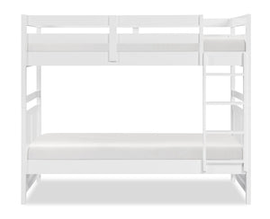 Quinn Bunk Bed with Ladder & Guard Rail for Kids, White - Twin/Twin