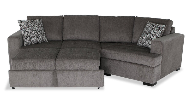 Made in Canada Legend 2-Piece Right-Facing Chenille Fabric Cuddler Sleeper Sectional - Pewter Brown