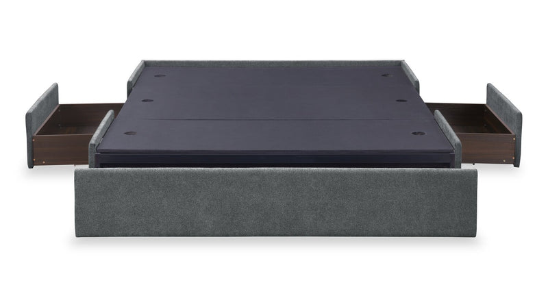 Amos Upholstered Storage Bed in Charcoal Fabric with Channelled Headboard & 3 Built-in Drawers - King Size