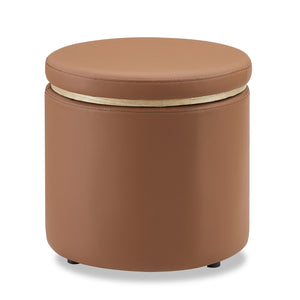 Manitoba Round Faux Leather Storage Ottoman - Brown