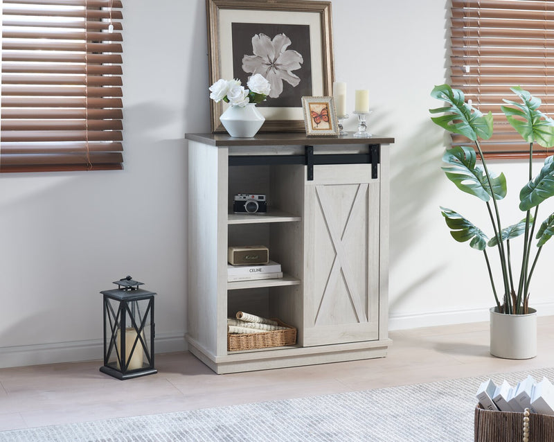 Bristow 31” Accent Cabinet with Shelves and Sliding Barn Door - White Oak