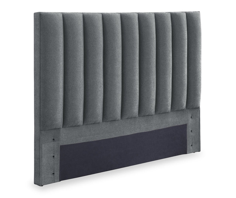 Amos Upholstered Platform Bed in Charcoal Fabric with Channelled Headboard - Full Size