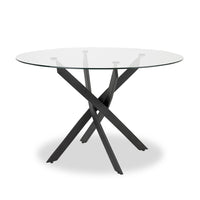 Zoe Dining Table with Glass Top, Metal Geometric Base, 47