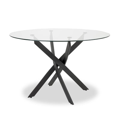 Zoe Dining Table with Glass Top, Metal Geometric Base, 47"W Round - Black | Table de salle à manger ronde Zoe de 47 po (L) avec dessus en verre et base géométrique en métal - noire