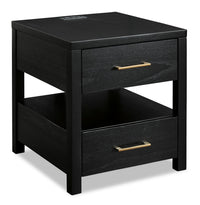 Julian 22” Contemporary End Table with Storage and USB Ports - Black 