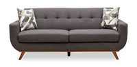 Kort & Co. Freeman 80” Charcoal Grey Linen-Look Fabric Condo Size Sofa with Wood Base and Legs 