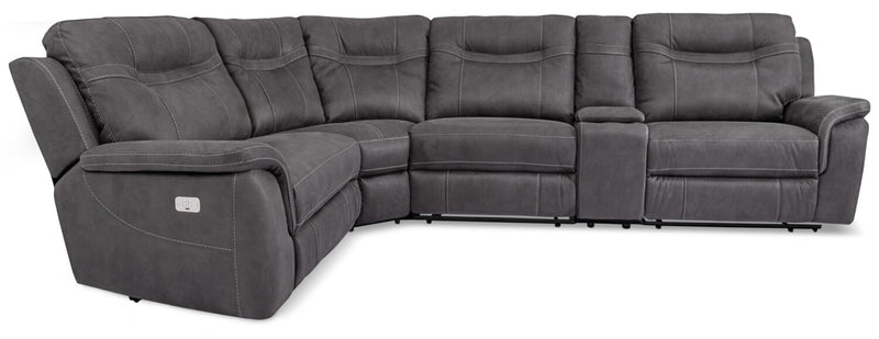 Floy 5-Piece Faux Suede Power Reclining Sectional with Power Headrests, Storage Console and USB Port - Grey