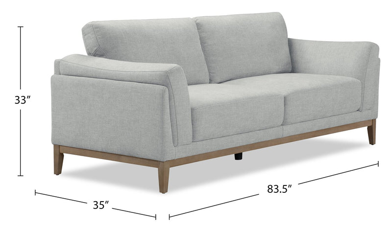 Valley 83.5\" Fabric Sofa with Rubberwood Base and Legs - Grey