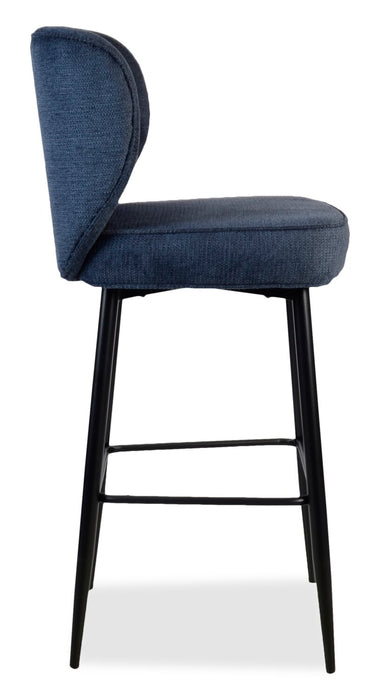 Sara Counter-Height Stool with Velvet-Like Fabric, 26\"H, Metal – Blue