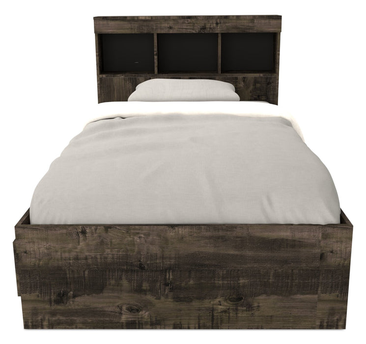 Riley Mates Bed 5pc Set with Bookcase Headboard, Dresser & Mirror, Grey - Twin Size