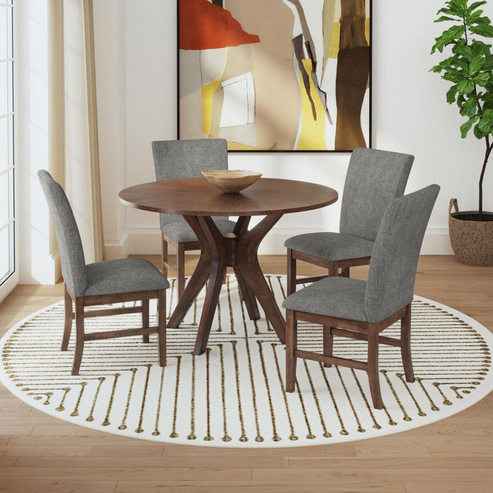 Rain 5pc Dining Set with Table & 4 Grey Chairs, 45\"W Round - Grey/Brown