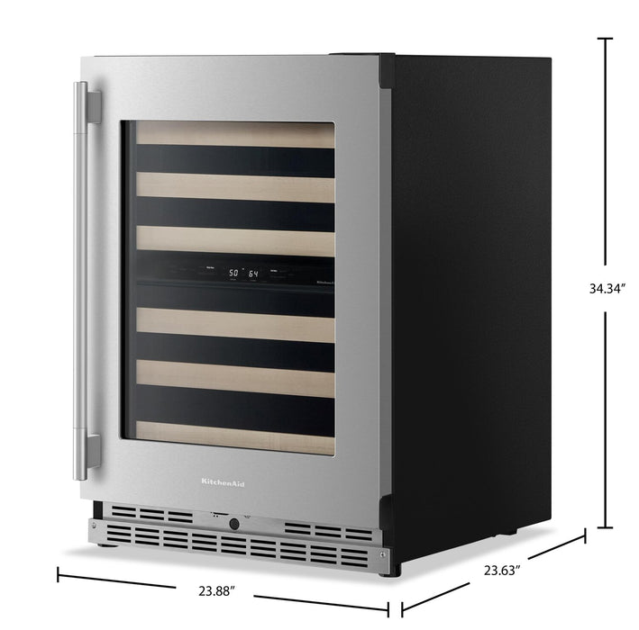 Kitchenaid® 24\" Undercounter Wine Cellar with Full-Extension Wood-Front Racks - Stainless Steel - KUWR524SPS