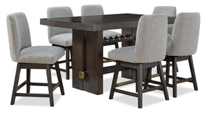 Metro Counter Height 7pc Dining Set with Table & 6 Chairs, Built-in Wine Rack, 66
