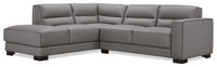 Citadel 2-Piece Left-Facing Top-Grain Genuine Leather Sectional with Wood Legs - Grey 