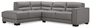 Citadel 2-Piece Left-Facing Top-Grain Genuine Leather Sectional with Wood Legs - Grey