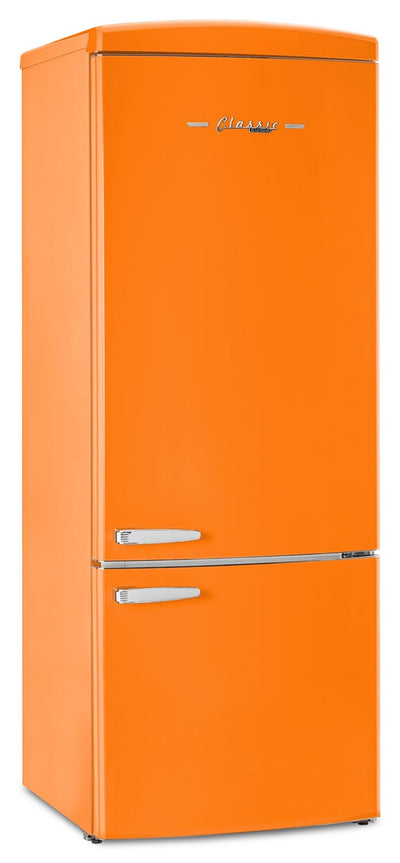 Unique Classic Retro 28" 17 Cu Ft. Bottom Mount Refrigerator - Orange - UNQ-455L O AC | Réfrigérateur Classic Rétro d’Unique de 28 po et de 17 pi3 à congélateur inférieur - orange - UNQ-455L O AC