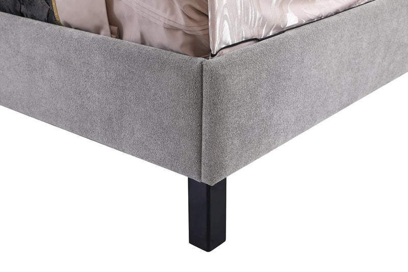 Amos Grey Upholstered Platform Bed with Tufted Headboard - Queen