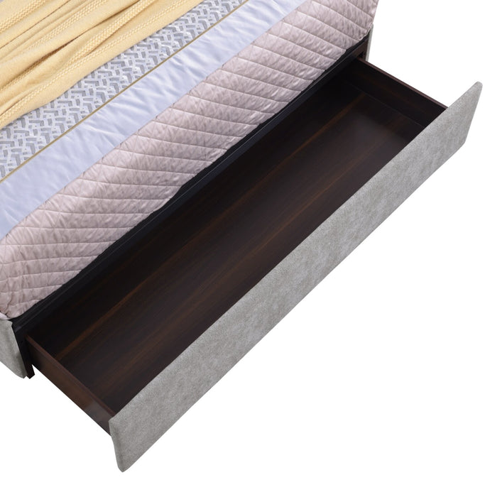Amos Upholstered Storage Bed in Grey Fabric with Tufted Headboard & 3 Built-in Drawers - Queen Size