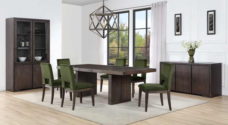 Zelda 7pc Dining Set with Table & 6 Chairs, 78-96\"W - Green & Espresso Brown