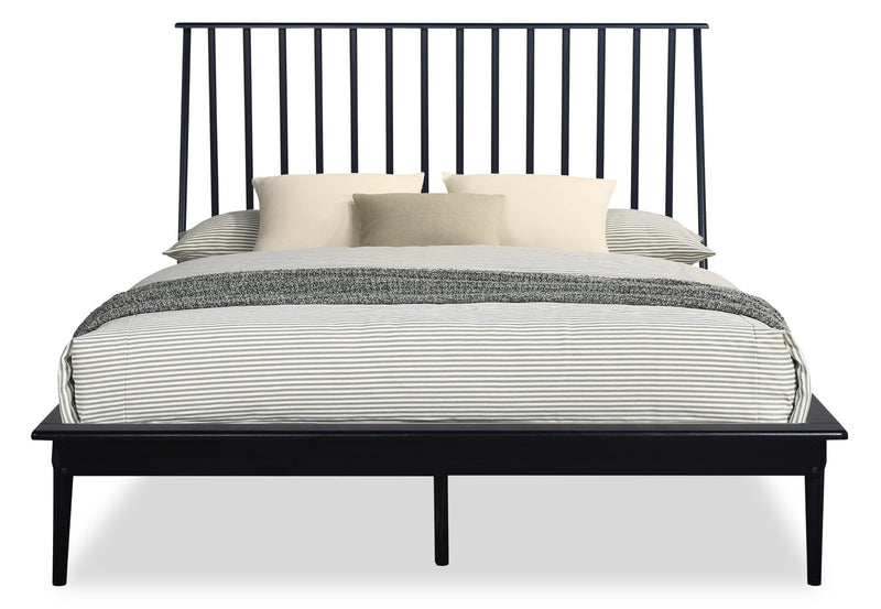 Milan 6pc Bedroom Set with Bed, Dresser, Mirror & Nightstand, Mid-Century Modern, Black - Queen Size