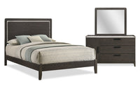 Sable 5pc Bedroom Set with Bed, Dresser & Mirror, Dark Grey - Queen Size 