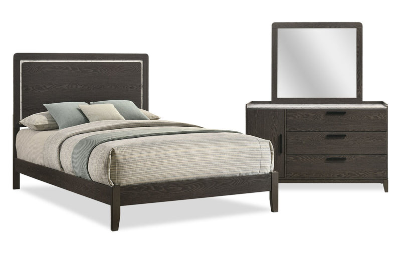 Sable 5pc Bedroom Set with Bed, Dresser & Mirror, Dark Grey - Queen Size