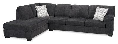 Made in Canada Morgan 2-Piece Left-Facing Chenille Fabric Sectional with Sofa and Accent Pillows - Grey | Sofa sectionnel de gauche Morgan 2 pièces fabriqué au Canada en tissu de chenille avec sofa et coussins décoratifs - gris