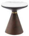 Alwin 19.5” Modern Round End Table with White Sintered Stone Top - Brown