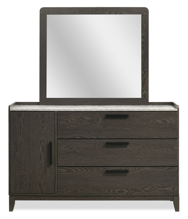 Sable 5pc Bedroom Set with Bed, Dresser & Mirror, Dark Grey - Full Size