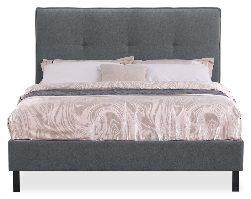 Amos Upholstered Platform Bed in Charcoal Fabric with Tufted Headboard - Queen Size