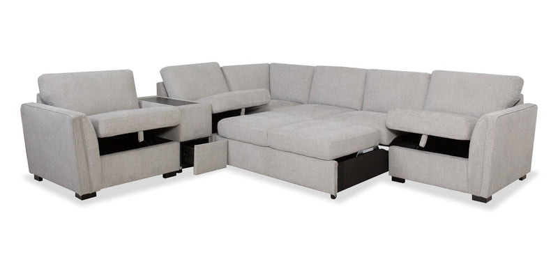 Vault 6-Piece Sectional with Sofa Bed Loveseat and Three Storage Chairs - Grey