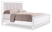 Halo Panel Bed with Headboard & Frame, LED, Glam, White - Queen Size 