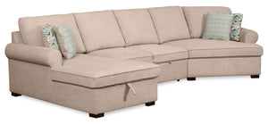 Scott Living Haven 3-Piece Right-Facing Chenille Fabric Cuddler Sleeper Sectional with Storage - Taupe