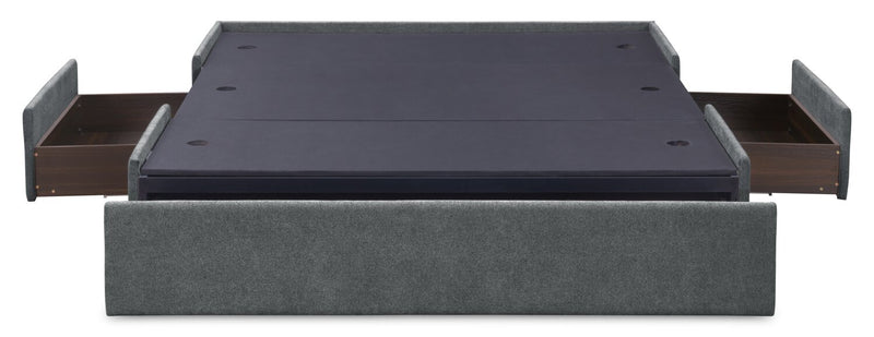 Amos Upholstered Storage Bed in Charcoal Fabric with Tufted Headboard & 3 Built-in Drawers - King Size