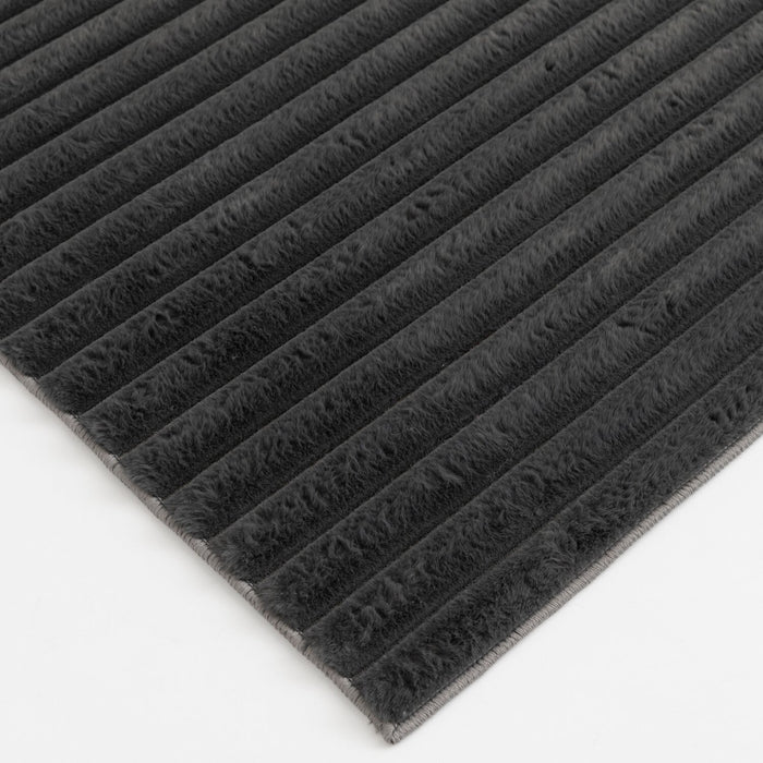 Dream Step Memory Foam Channel Dark Grey Faux Fur Area Rug - 5' x 7'