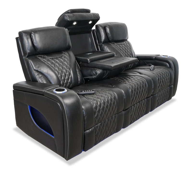 Elite 86\" Genuine Leather Massage Power Reclining Sofa with Immersive Audio and Power Headrests - Black