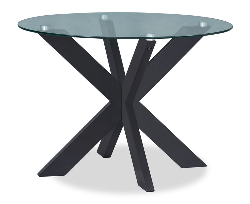 Remi 5pc Dining Set with Table & 4 Ladder-Back Chairs, Glass & Wood, 42\"W Round - Black & Brown