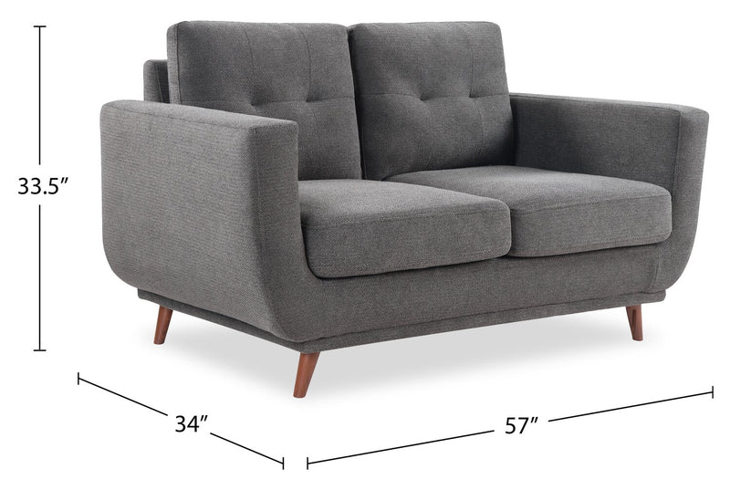 Cosmo 57\" Fabric Loveseat with Tufted Back Cushions - Charcoal