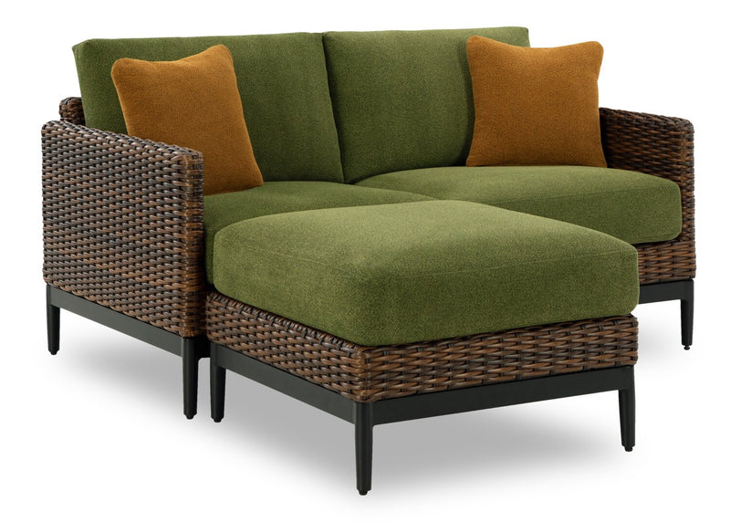 Tofino Outdoor Patio Ottoman - Resin Wicker & Aluminum - UV & Weather Resistant - Green/Brown/Black