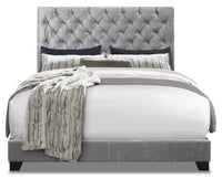 Candace Upholstered Bed in Velvet Grey Fabric, Button Tufted - Full Size 