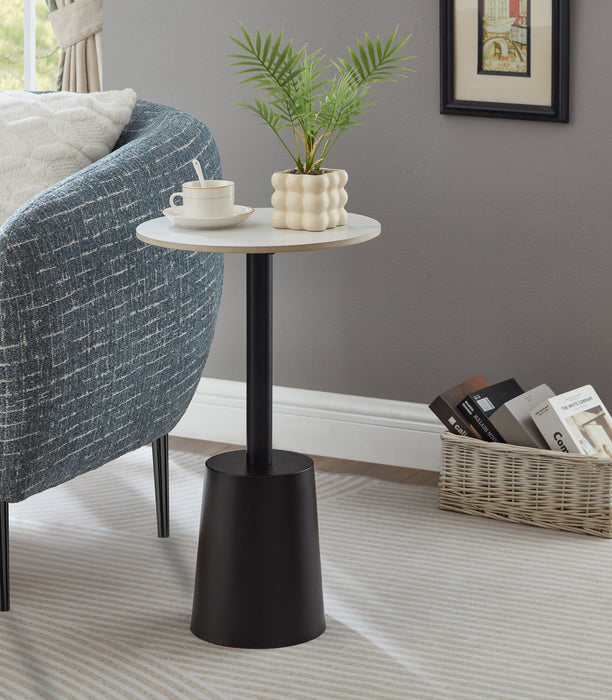 Nevan 14\" Accent Table with White Sintered Stone Top - Black