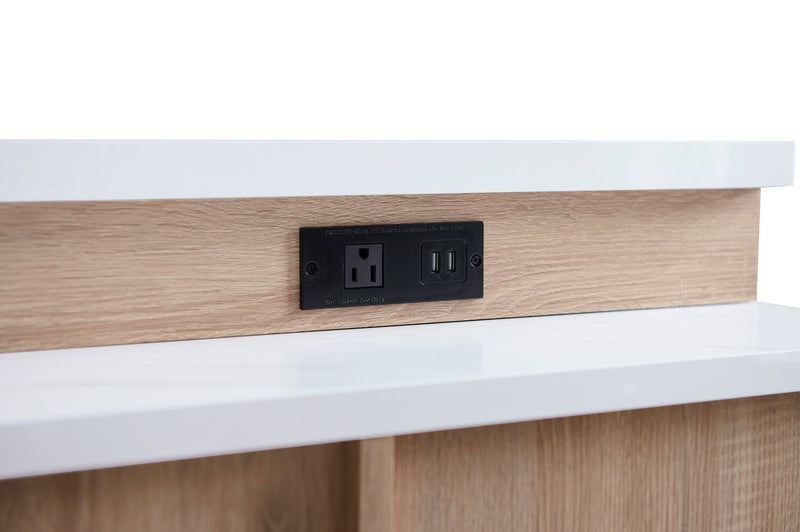 Owen 55\" Reversible Corner Office Desk with 4-Drawers & Cubbies – Faux White Marble and Weathered White