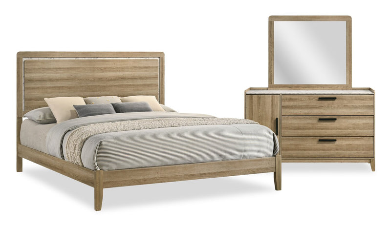 Sable 5pc Bedroom Set with Bed, Dresser & Mirror, Light Brown - King Size