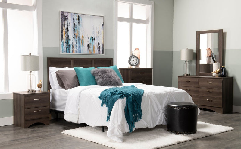 Aida 4pc Bedroom Set with Headboard, Dresser, Mirror & Nightstand, Made in Canada, Brown - Queen Size